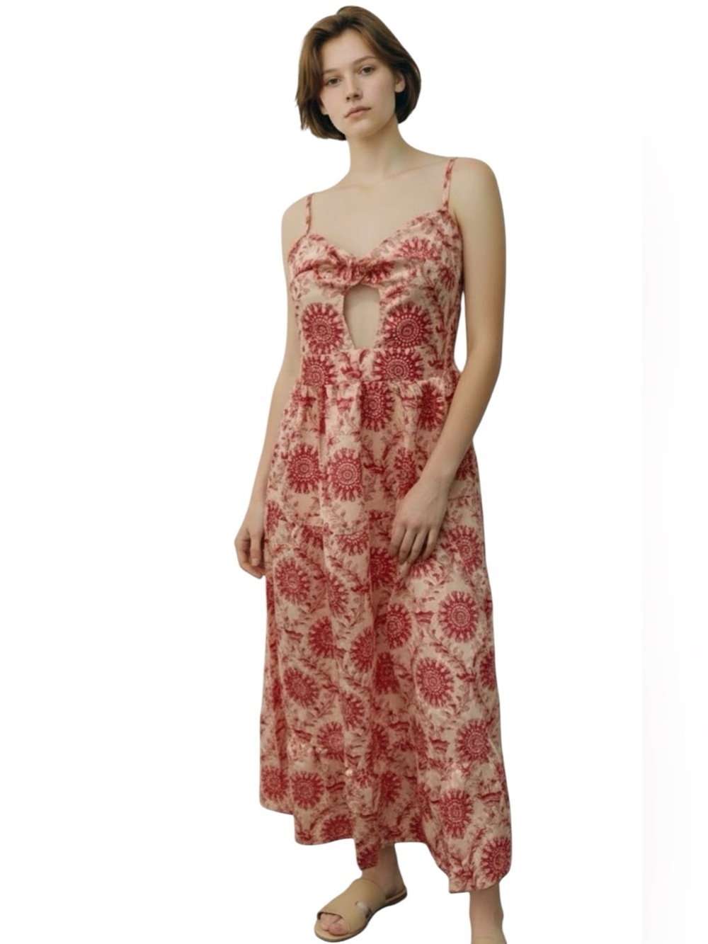 Annva Pink and White 90s Celestial Print Sundress with Cutout Front, large